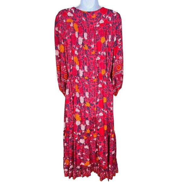 Walker & Wade Carrie Midi Dress Drawstring Waist Cherry Floral Pink Orange Med - Picture 11 of 13